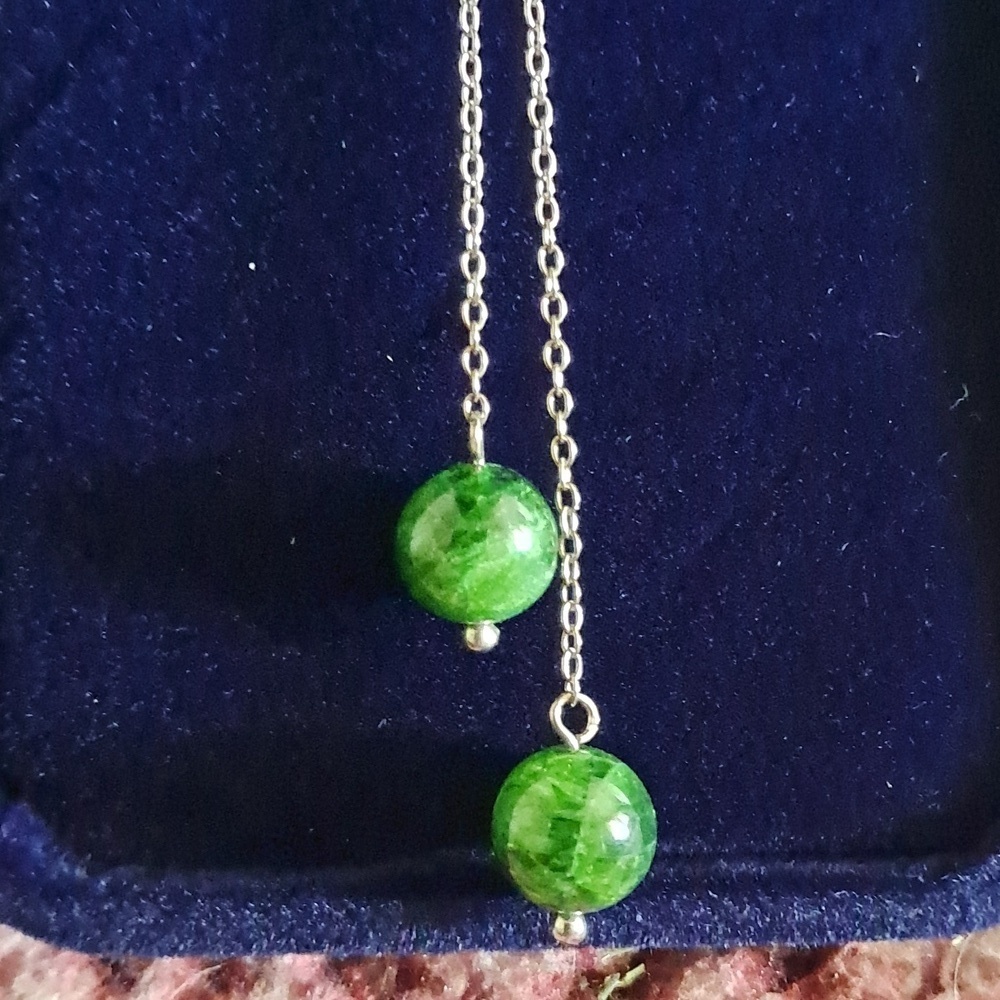 Chrome Diopside Lariat Necklace 18" In Rhodium Over 925 Sterling Silver - Picture 6 of 8